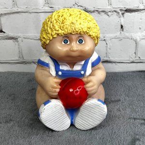Vintage Illco Cabbage Patch Kids Coin Bank Vinyl Boy Blonde Hair Holding Ball